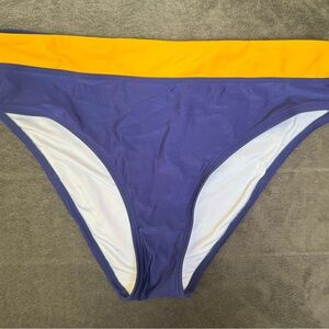 CUPSHE Women's Blue and Yellow Swim Bottom- Full Coverage - Medium